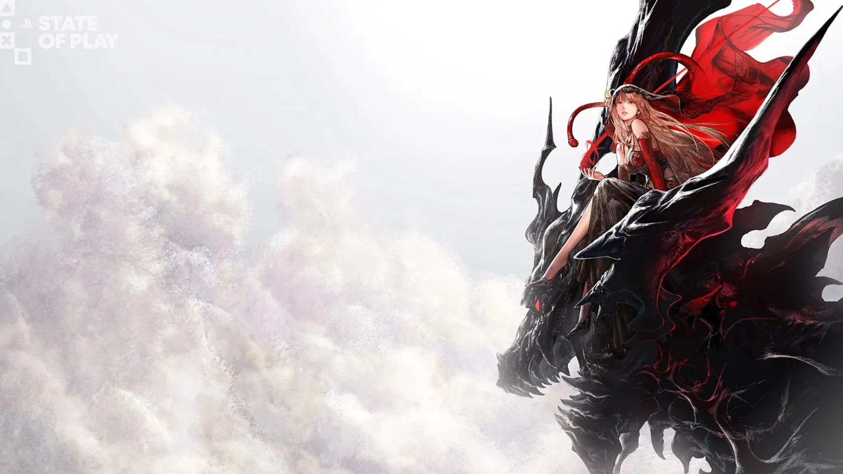 Final Fantasy Resonance key art by Yoshitaka Amano showing a robed figure riding a dark dragon against a cloudy sky with the tagline Hope resonates within the crystals.